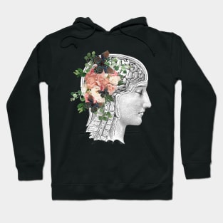 Brain human anatomy,Floral, apricot roses, Mental Health Hoodie